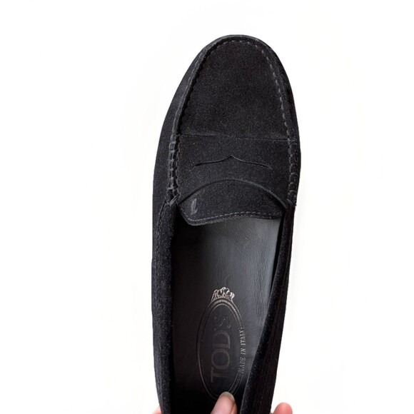 Tods Black Suede Driving Moccasins Loafers Size 38.5 Slip On Comfort Luxury - Picture 6 of 7